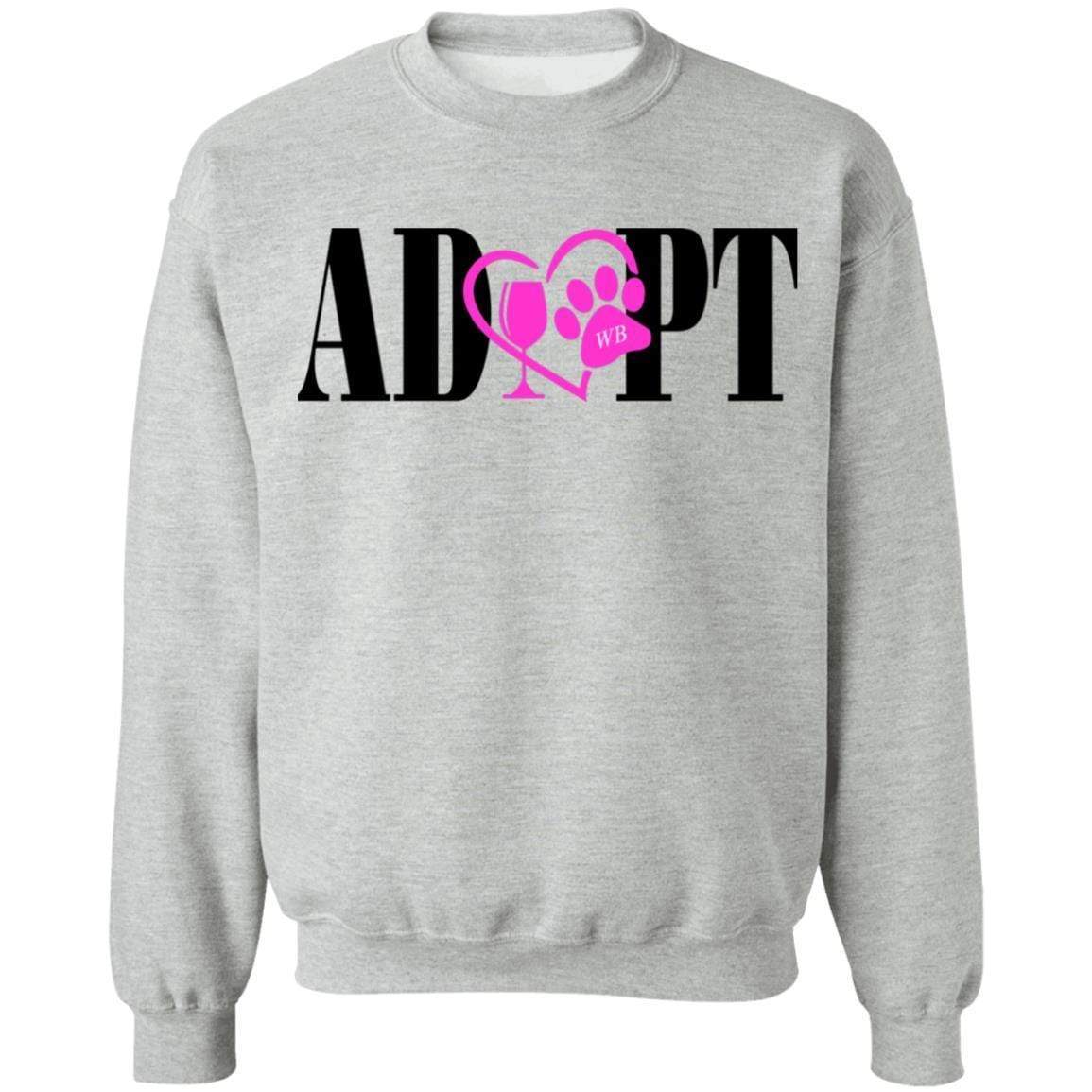 Sweatshirts Sport Grey / S WineyBitches.Co “Adopt” Crewneck Pullover Sweatshirt 8 oz.- Pink Heart- Blk Lettering WineyBitchesCo