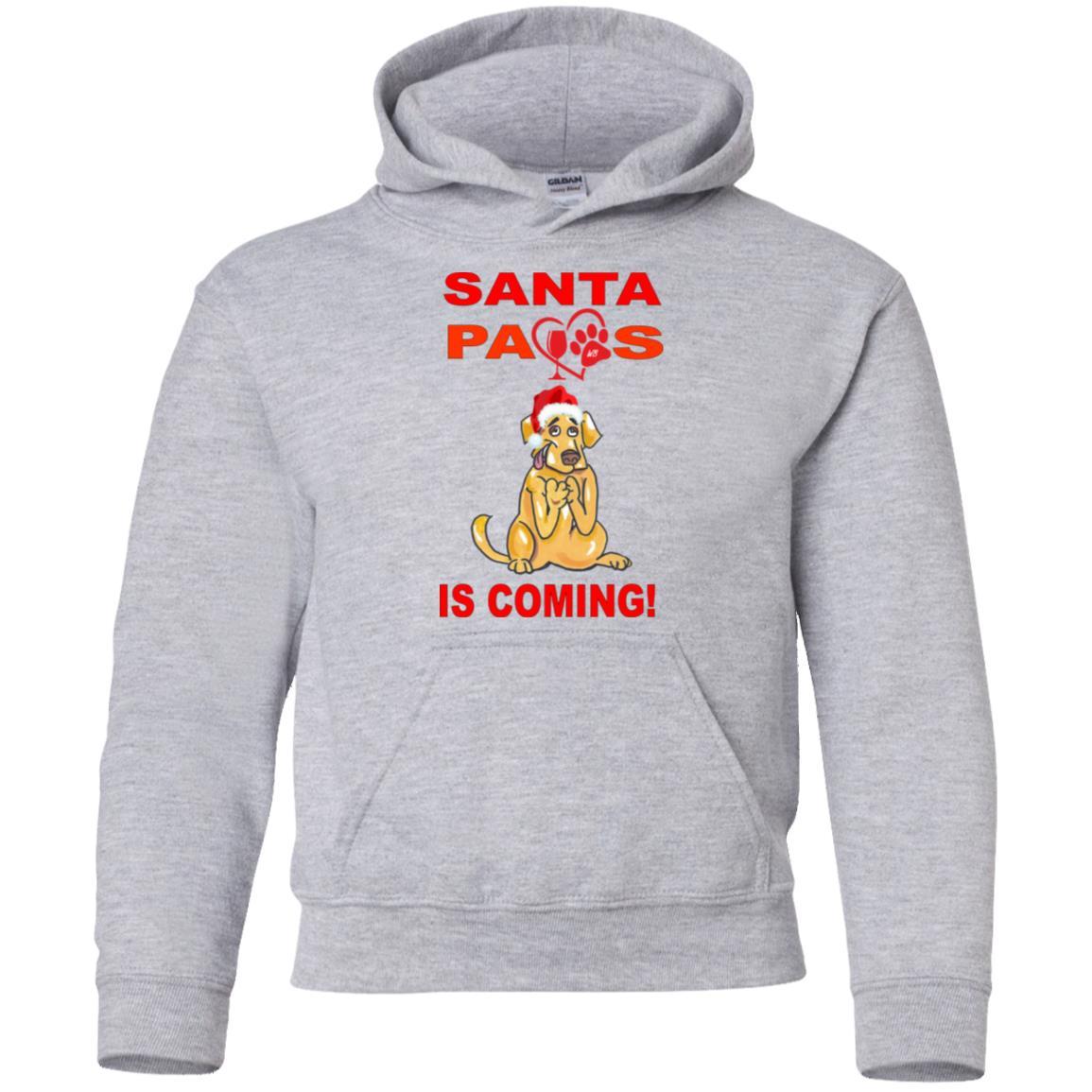 Sweatshirts Sport Grey / YS WineyBitches.co Santa Paws Is Coming Youth Pullover Hoodie WineyBitchesCo