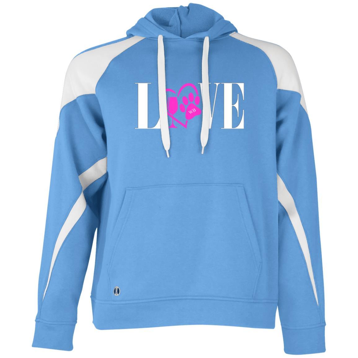 Sweatshirts University Blue/White / S WineyBitches.co "Love Paw" Collection -Wht Lettering Holloway Colorblock Hoodie WineyBitchesCo
