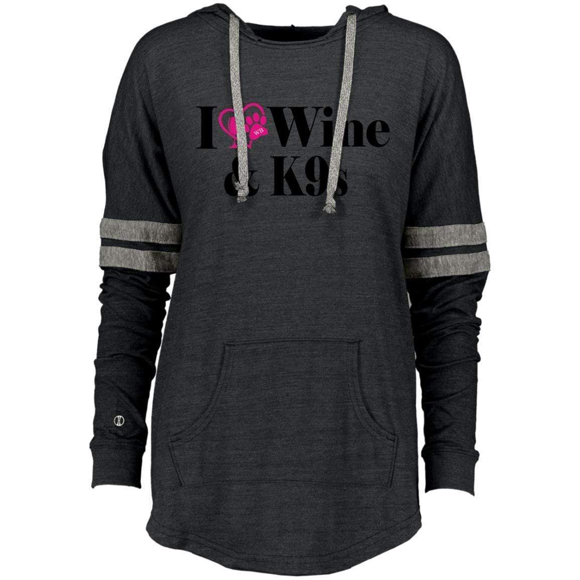 Sweatshirts Vintage Black/Vintage Grey / X-Small WineyBitches.Co "I Love Wine and K9s" Holloway Ladies Hooded Low Key Pullover WineyBitchesCo