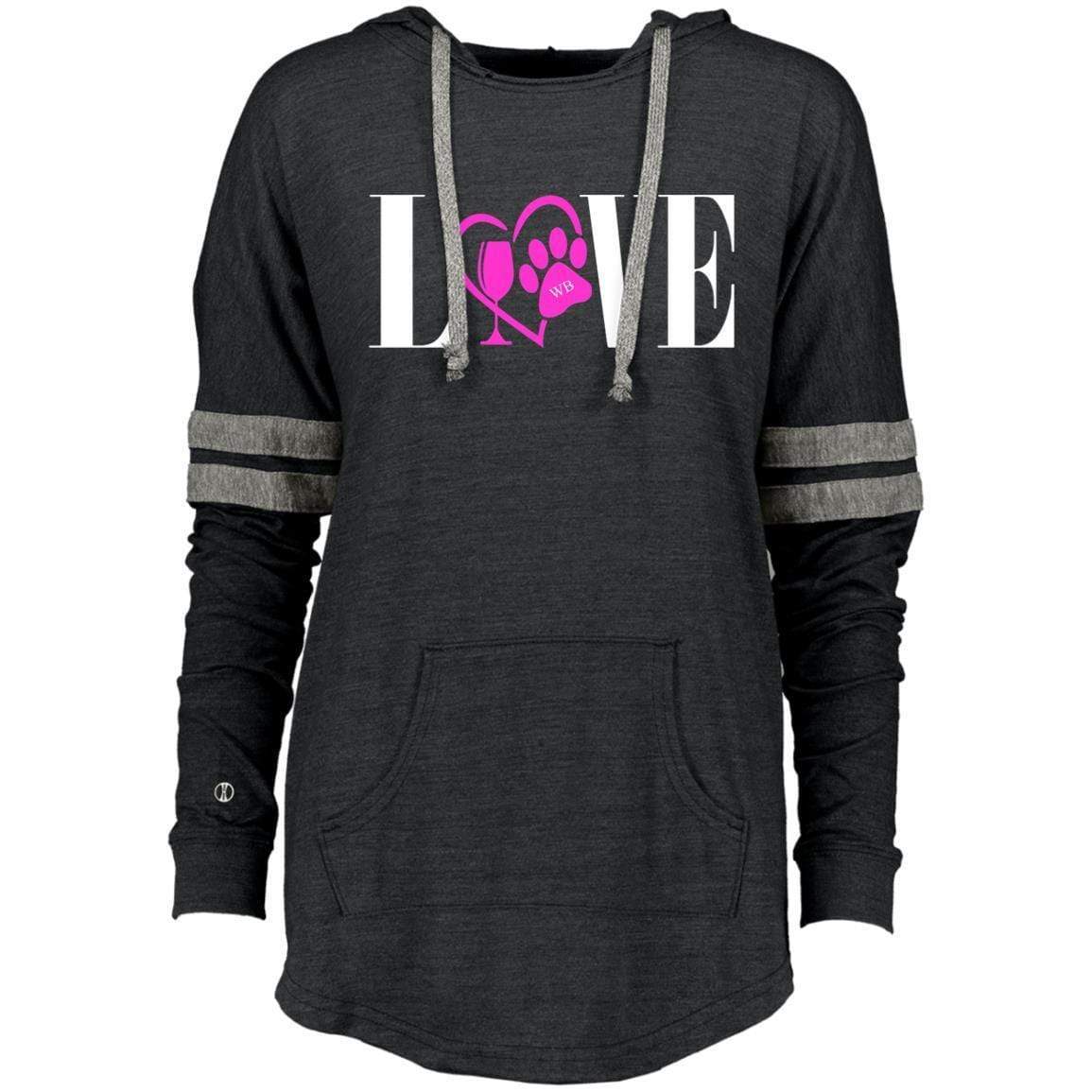 Sweatshirts Vintage Black/Vintage Grey / X-Small WineyBitches.co "Love Paw" Collection -Wht Lettering Ladies Hooded Low Key Pullover WineyBitchesCo