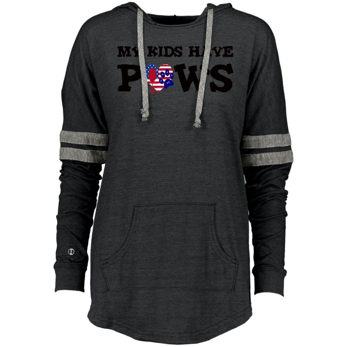 Sweatshirts Vintage Black/Vintage Grey / X-Small WineyBitches.Co My Kids Have Paws Ladies Hooded Low Key Pullover WineyBitchesCo