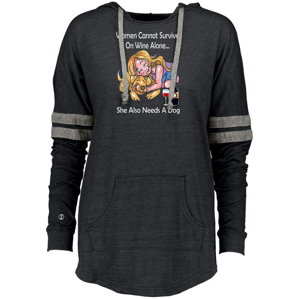 Sweatshirts Vintage Black/Vintage Grey / X-Small WineyBitches.co "Women Cannot Survive On Wine Alone -Wht Lettering- Ladies Hooded Pullover WineyBitchesCo