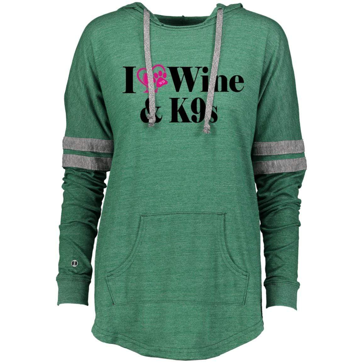 Sweatshirts Vintage Forest/Vintage Grey / X-Small WineyBitches.Co "I Love Wine and K9s" Holloway Ladies Hooded Low Key Pullover WineyBitchesCo