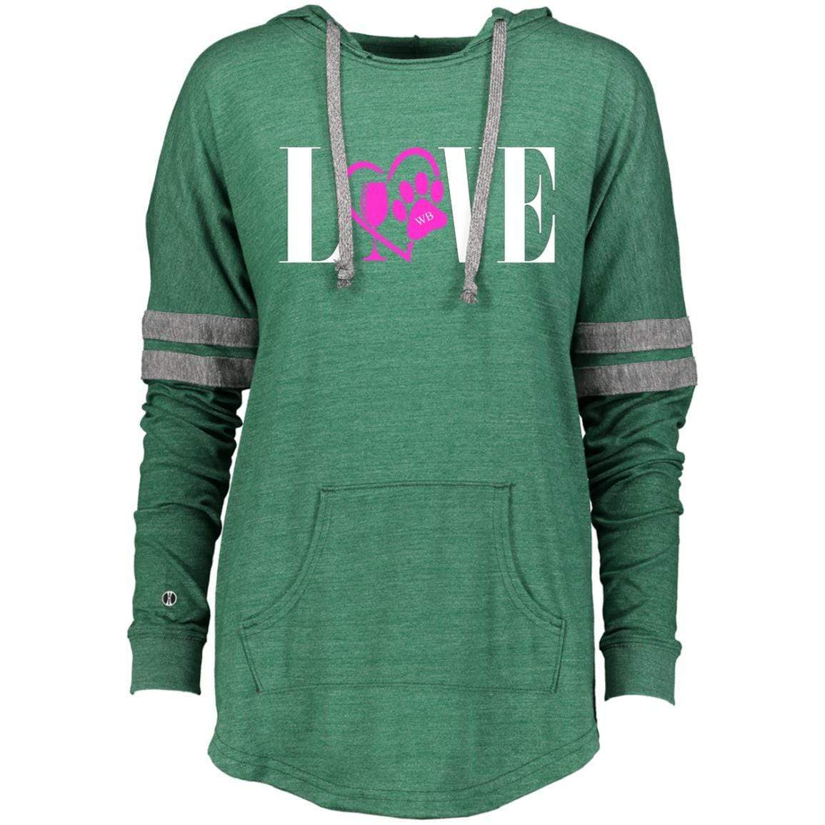 Sweatshirts Vintage Forest/Vintage Grey / X-Small WineyBitches.co "Love Paw" Collection -Wht Lettering Ladies Hooded Low Key Pullover WineyBitchesCo