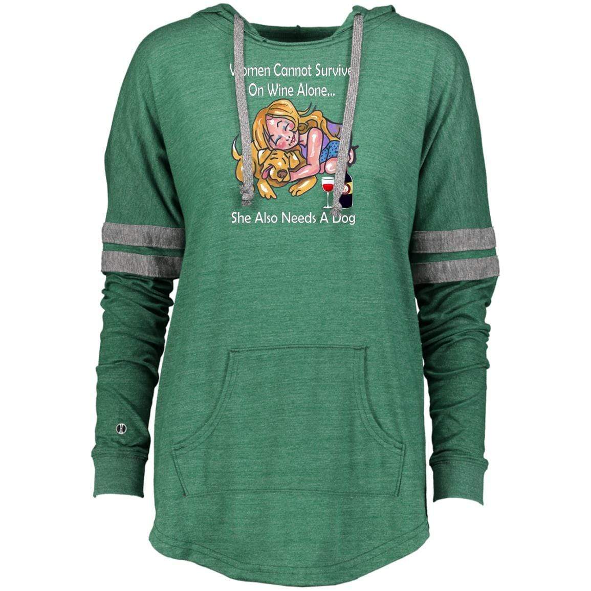 Sweatshirts Vintage Forest/Vintage Grey / X-Small WineyBitches.co "Women Cannot Survive On Wine Alone -Wht Lettering- Ladies Hooded Pullover WineyBitchesCo
