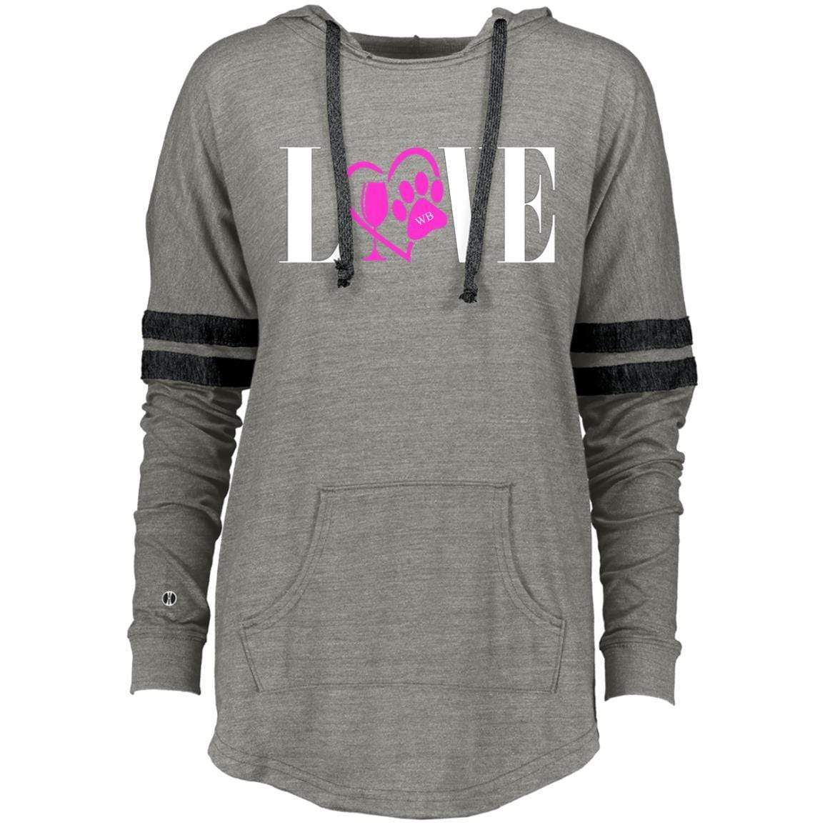 Sweatshirts Vintage Grey/Vintage Black / X-Small WineyBitches.co "Love Paw" Collection -Wht Lettering Ladies Hooded Low Key Pullover WineyBitchesCo