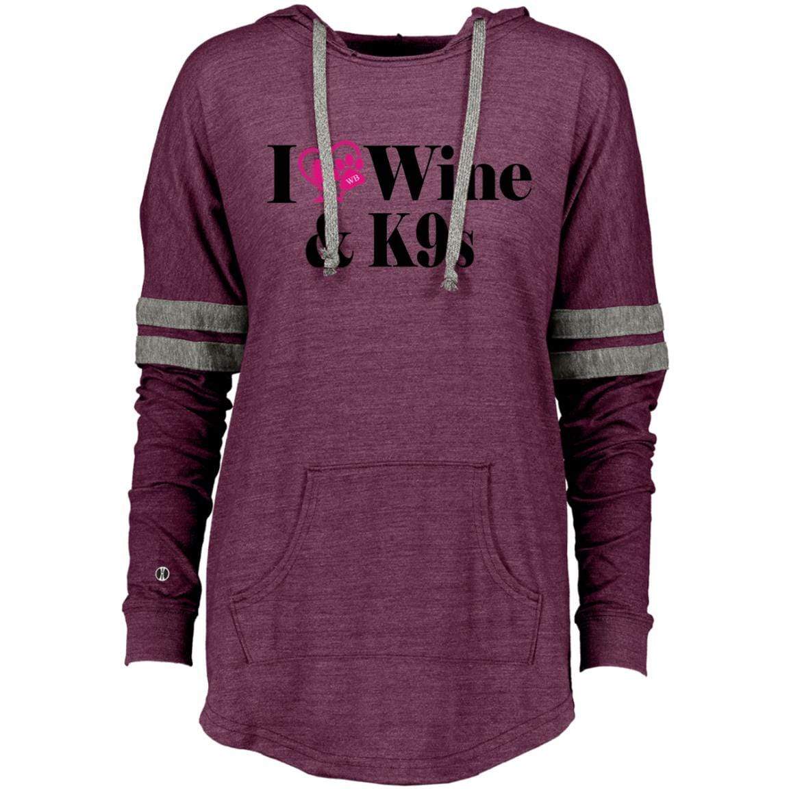 Sweatshirts Vintage Maroon/Vintage Grey / X-Small WineyBitches.Co "I Love Wine and K9s" Holloway Ladies Hooded Low Key Pullover WineyBitchesCo
