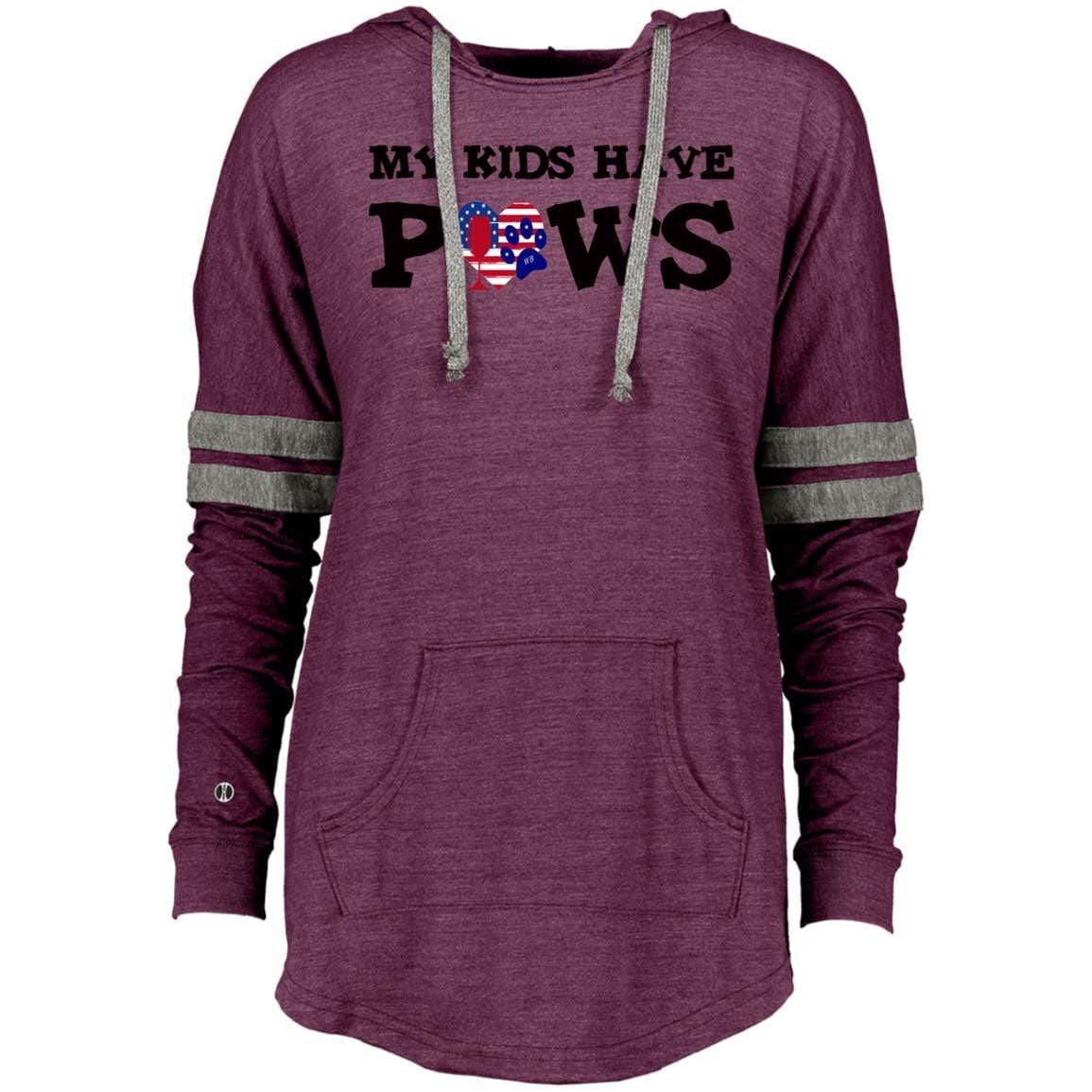 Sweatshirts Vintage Maroon/Vintage Grey / X-Small WineyBitches.Co My Kids Have Paws Ladies Hooded Low Key Pullover WineyBitchesCo