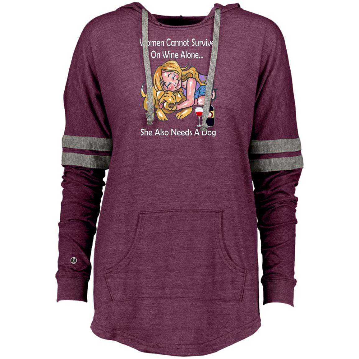 Sweatshirts Vintage Maroon/Vintage Grey / X-Small WineyBitches.co "Women Cannot Survive On Wine Alone -Wht Lettering- Ladies Hooded Pullover WineyBitchesCo