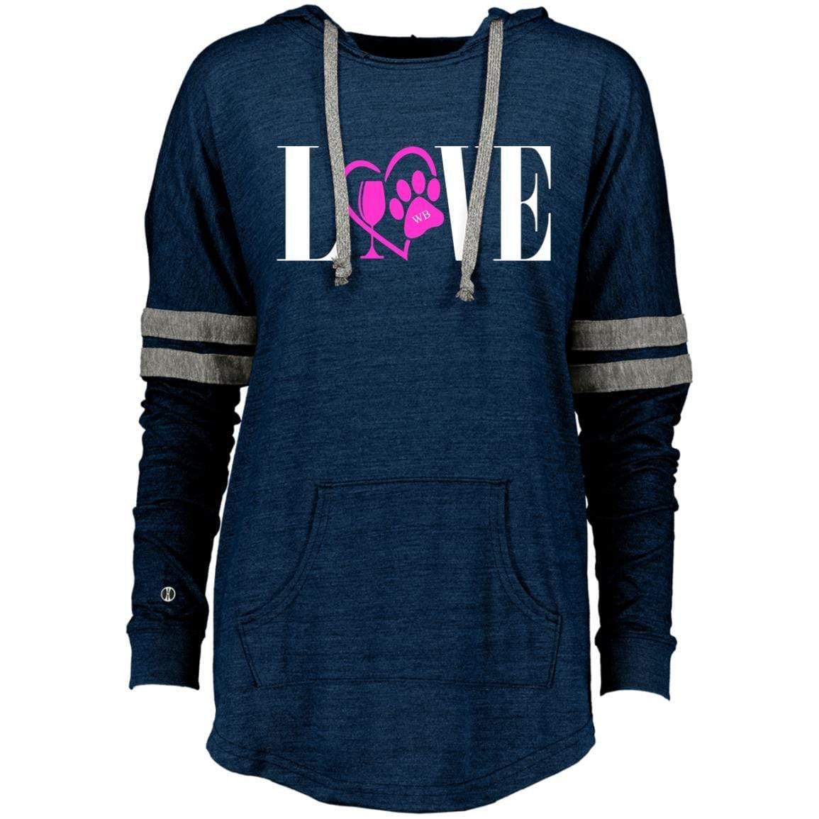 Sweatshirts Vintage Navy/Vintage Grey / X-Small WineyBitches.co "Love Paw" Collection -Wht Lettering Ladies Hooded Low Key Pullover WineyBitchesCo