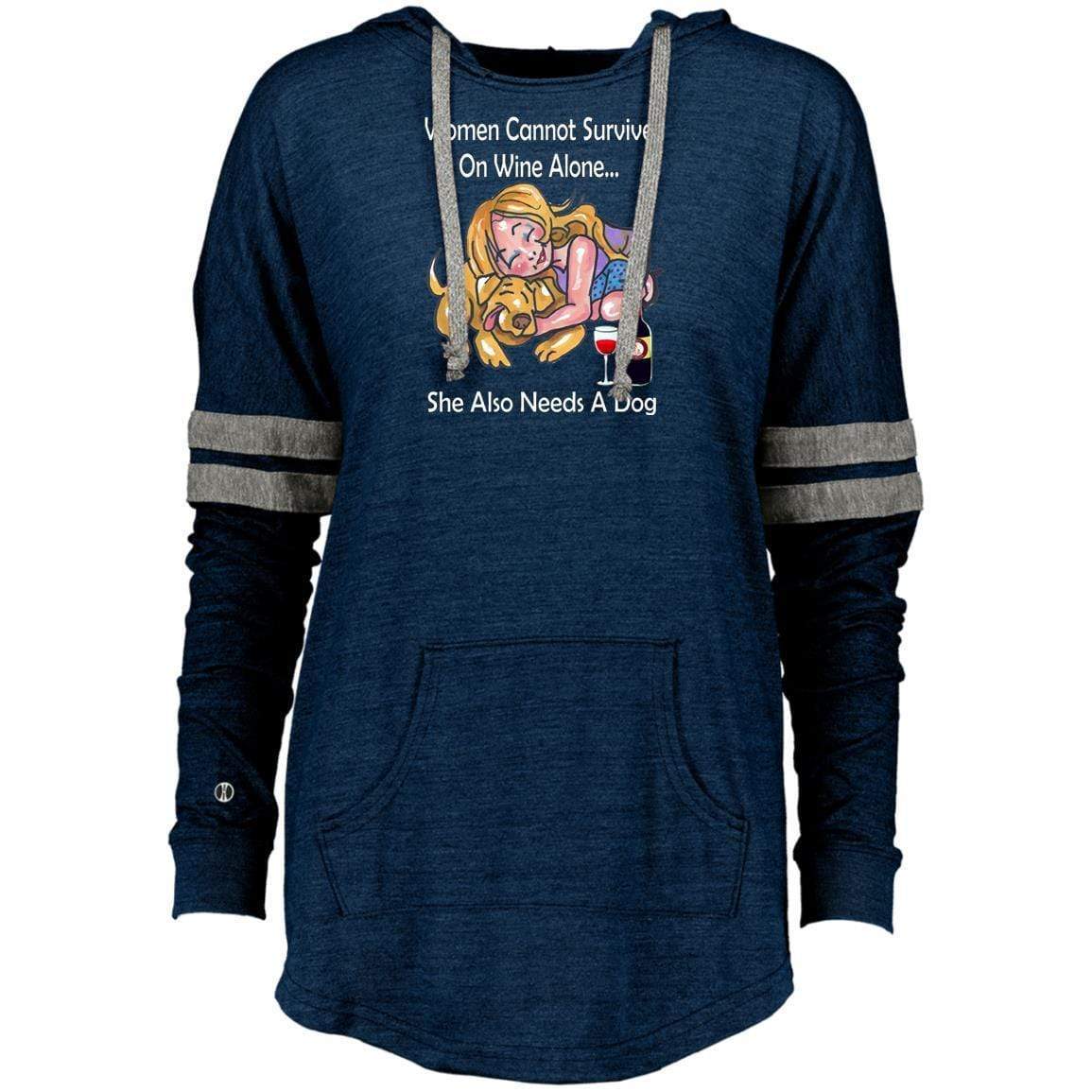 Sweatshirts Vintage Navy/Vintage Grey / X-Small WineyBitches.co "Women Cannot Survive On Wine Alone -Wht Lettering- Ladies Hooded Pullover WineyBitchesCo