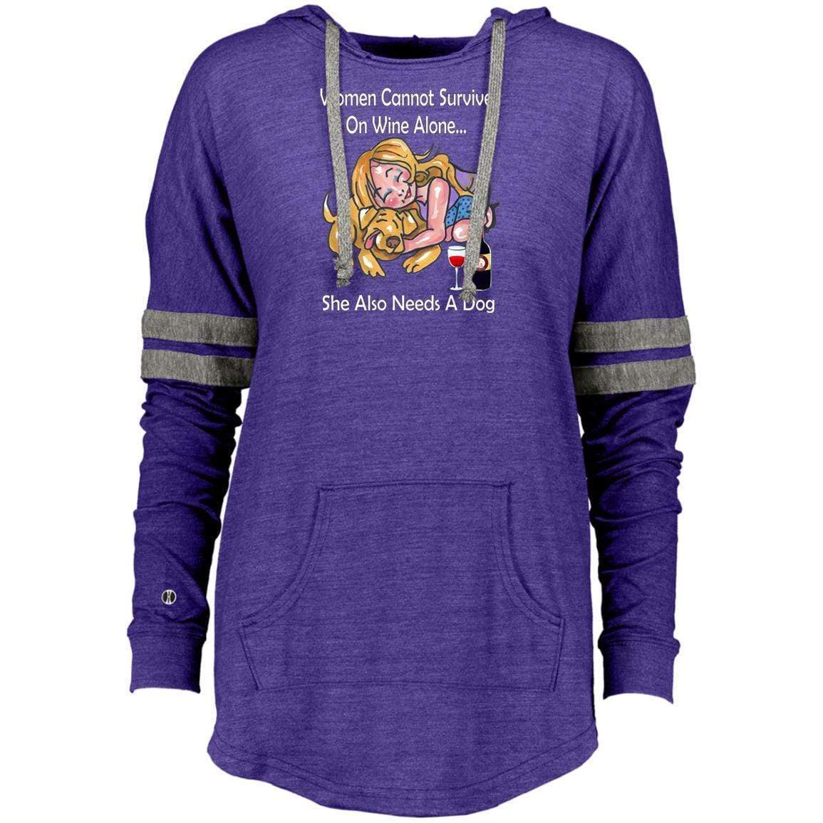 Sweatshirts Vintage Purple/Vintage Grey / X-Small WineyBitches.co "Women Cannot Survive On Wine Alone -Wht Lettering- Ladies Hooded Pullover WineyBitchesCo