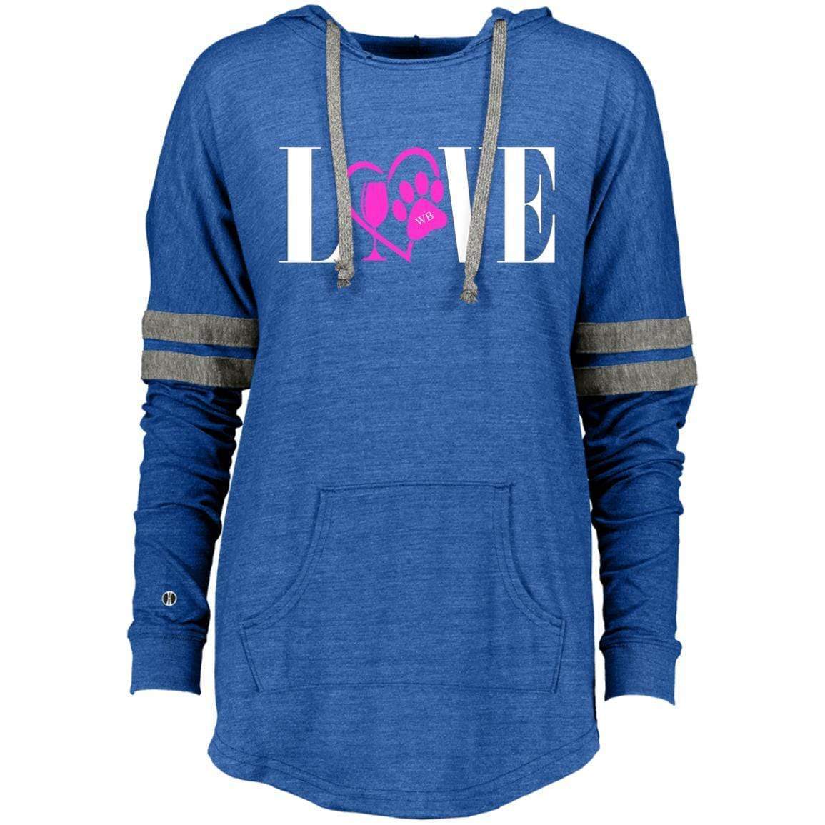 Sweatshirts Vintage Royal/Vintage Grey / X-Small WineyBitches.co "Love Paw" Collection -Wht Lettering Ladies Hooded Low Key Pullover WineyBitchesCo