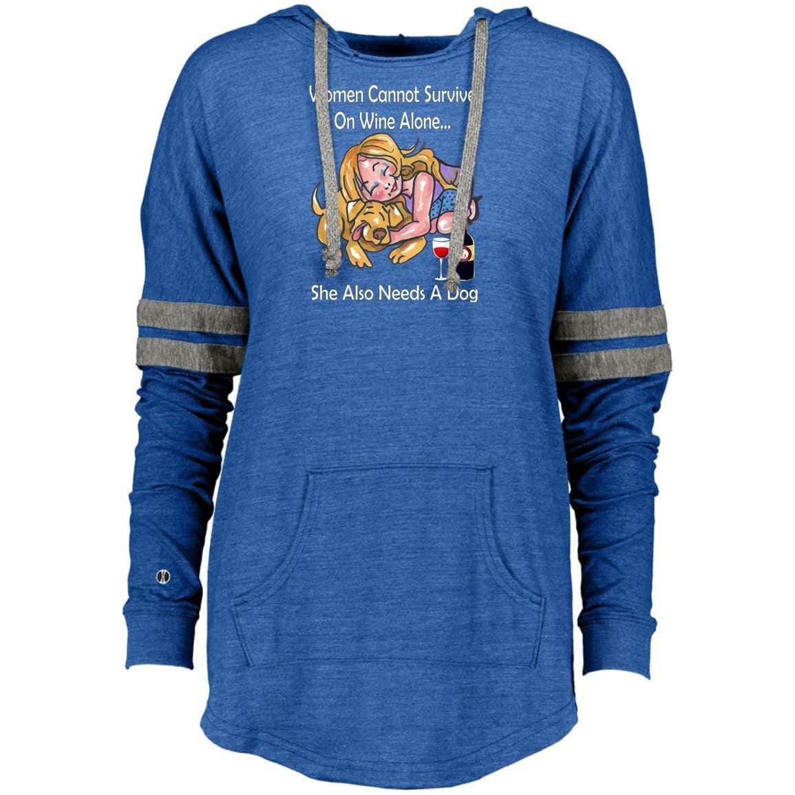 Sweatshirts Vintage Royal/Vintage Grey / X-Small WineyBitches.co "Women Cannot Survive On Wine Alone -Wht Lettering- Ladies Hooded Pullover WineyBitchesCo