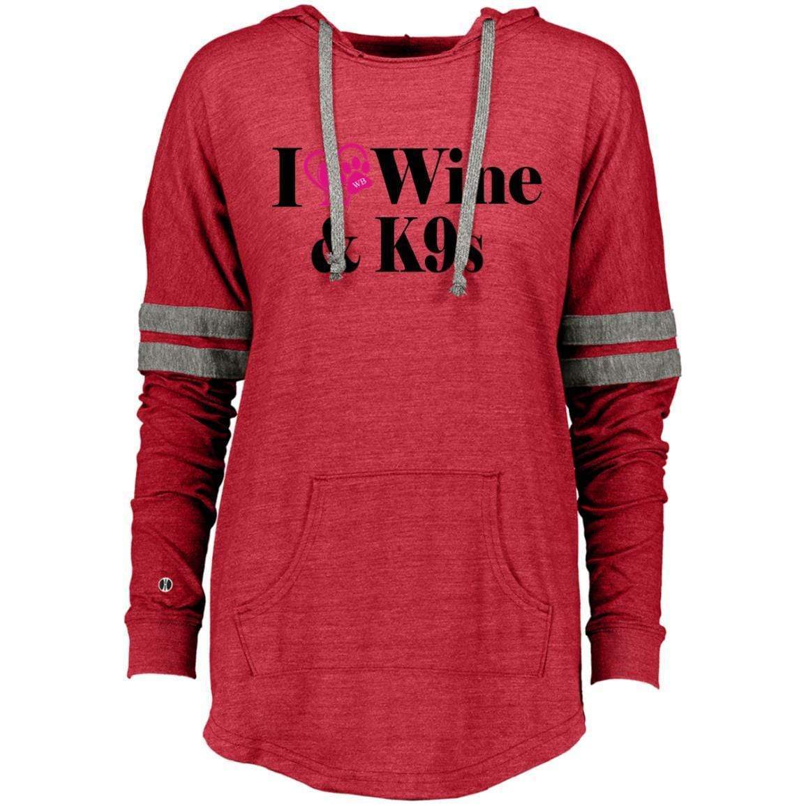 Sweatshirts Vintage Scarlet/Vintage Grey / X-Small WineyBitches.Co "I Love Wine and K9s" Holloway Ladies Hooded Low Key Pullover WineyBitchesCo