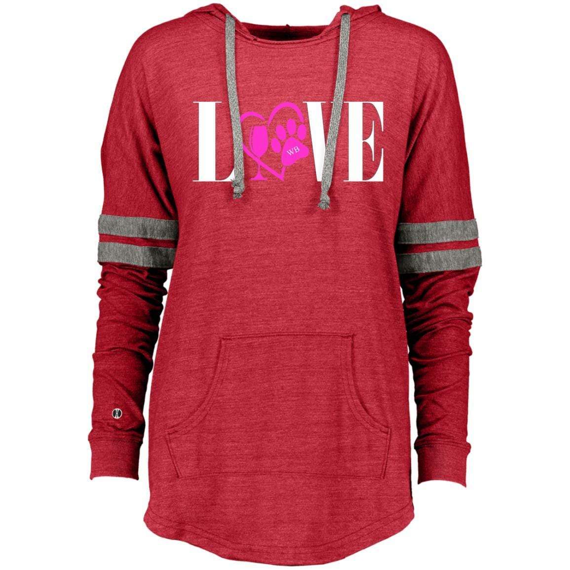 Sweatshirts Vintage Scarlet/Vintage Grey / X-Small WineyBitches.co "Love Paw" Collection -Wht Lettering Ladies Hooded Low Key Pullover WineyBitchesCo