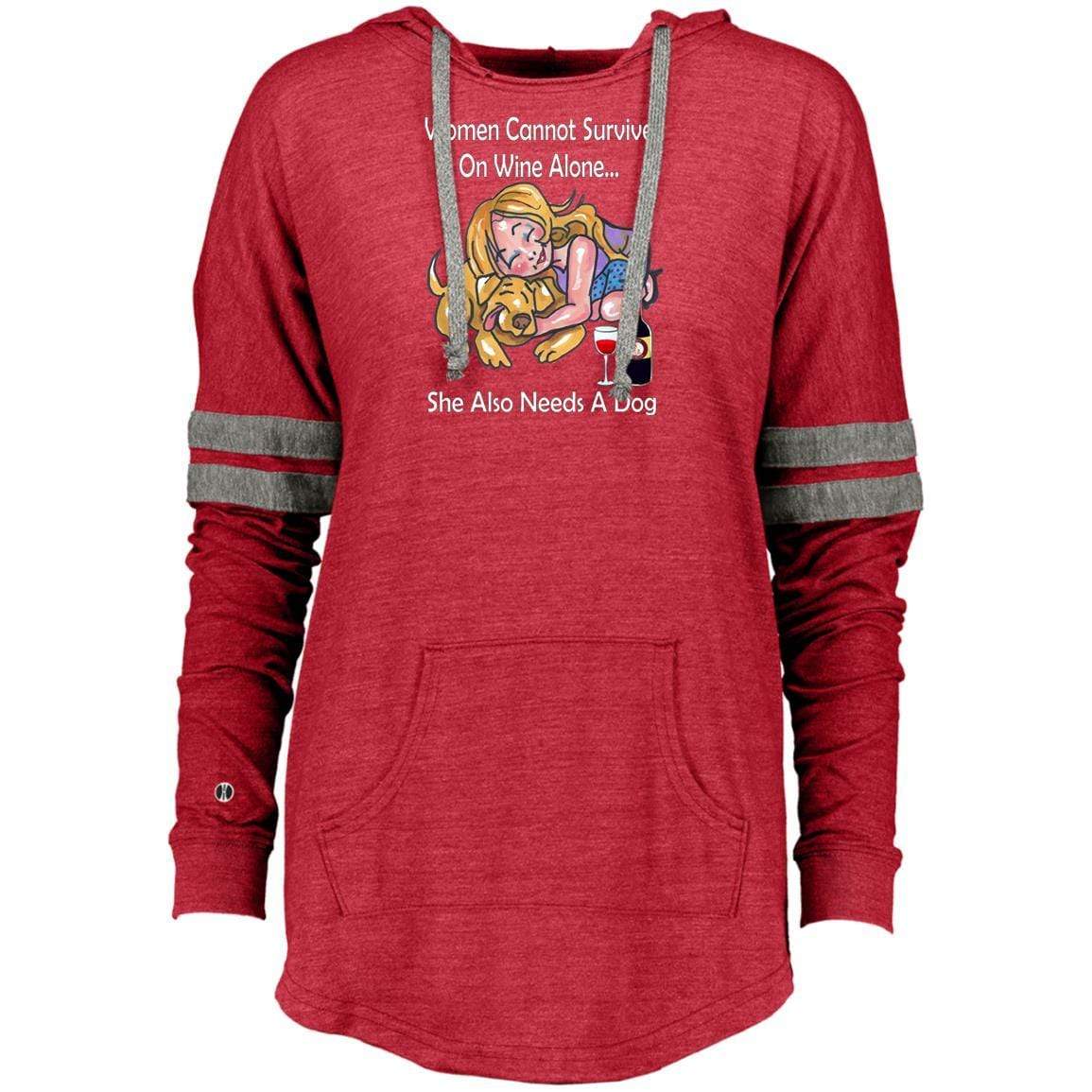 Sweatshirts Vintage Scarlet/Vintage Grey / X-Small WineyBitches.co "Women Cannot Survive On Wine Alone -Wht Lettering- Ladies Hooded Pullover WineyBitchesCo
