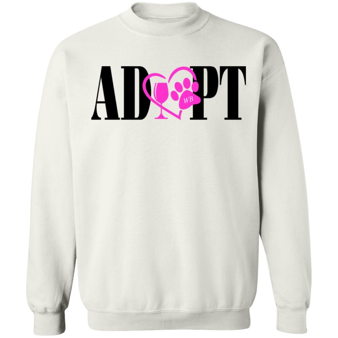 Sweatshirts White / S WineyBitches.Co “Adopt” Crewneck Pullover Sweatshirt 8 oz.- Pink Heart- Blk Lettering WineyBitchesCo