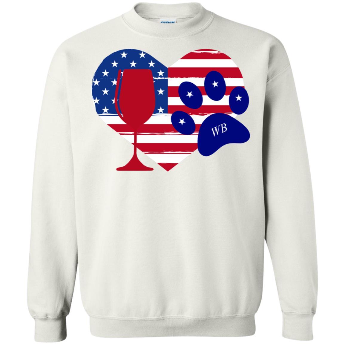Sweatshirts White / S WineyBitches.Co American Wine Paw Heart Crewneck Pullover Sweatshirt 8 oz. WineyBitchesCo
