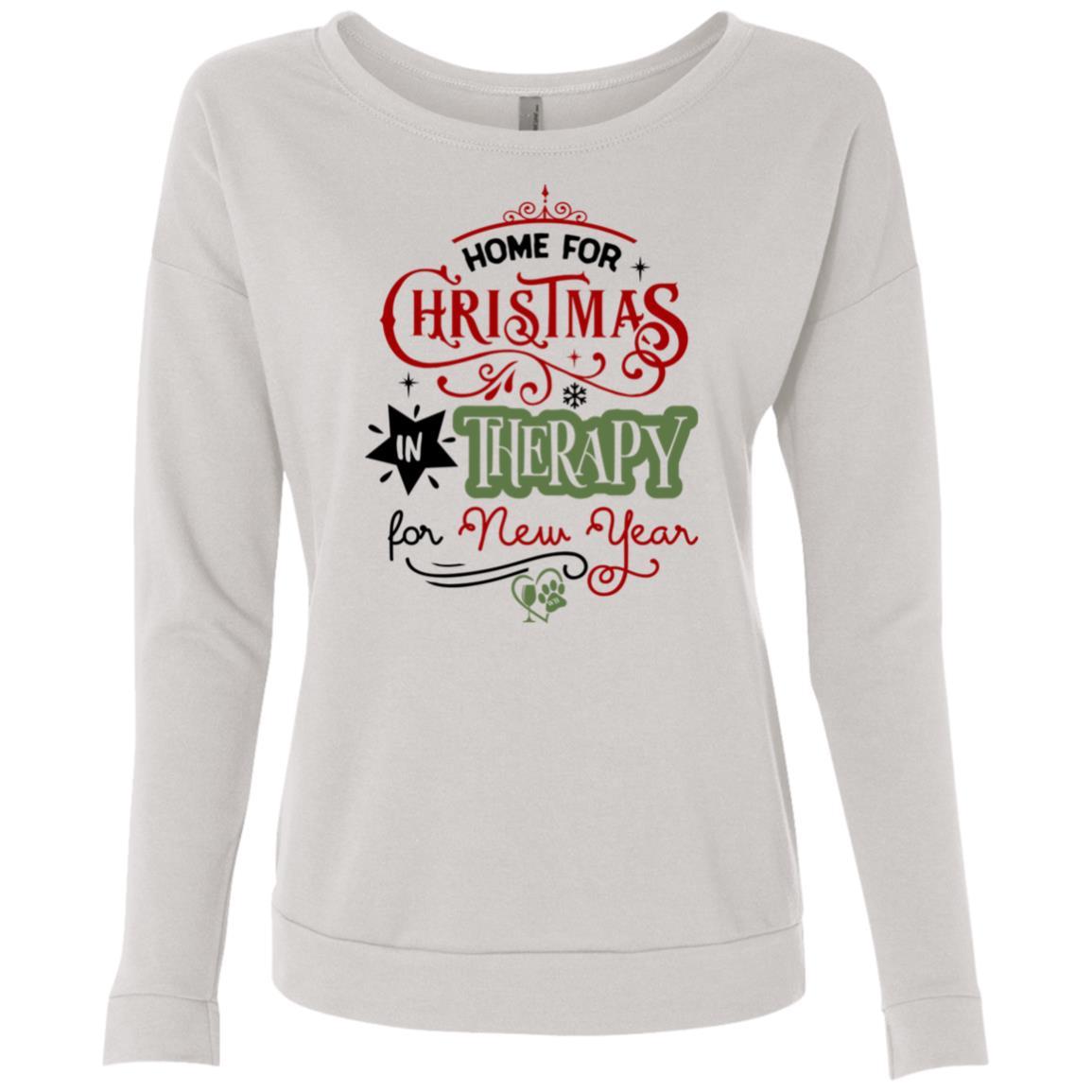 Sweatshirts White / S WineyBitches.Co Ladies' "Home For Christmas In Therapy On New Years" French Terry Scoop WineyBitchesCo