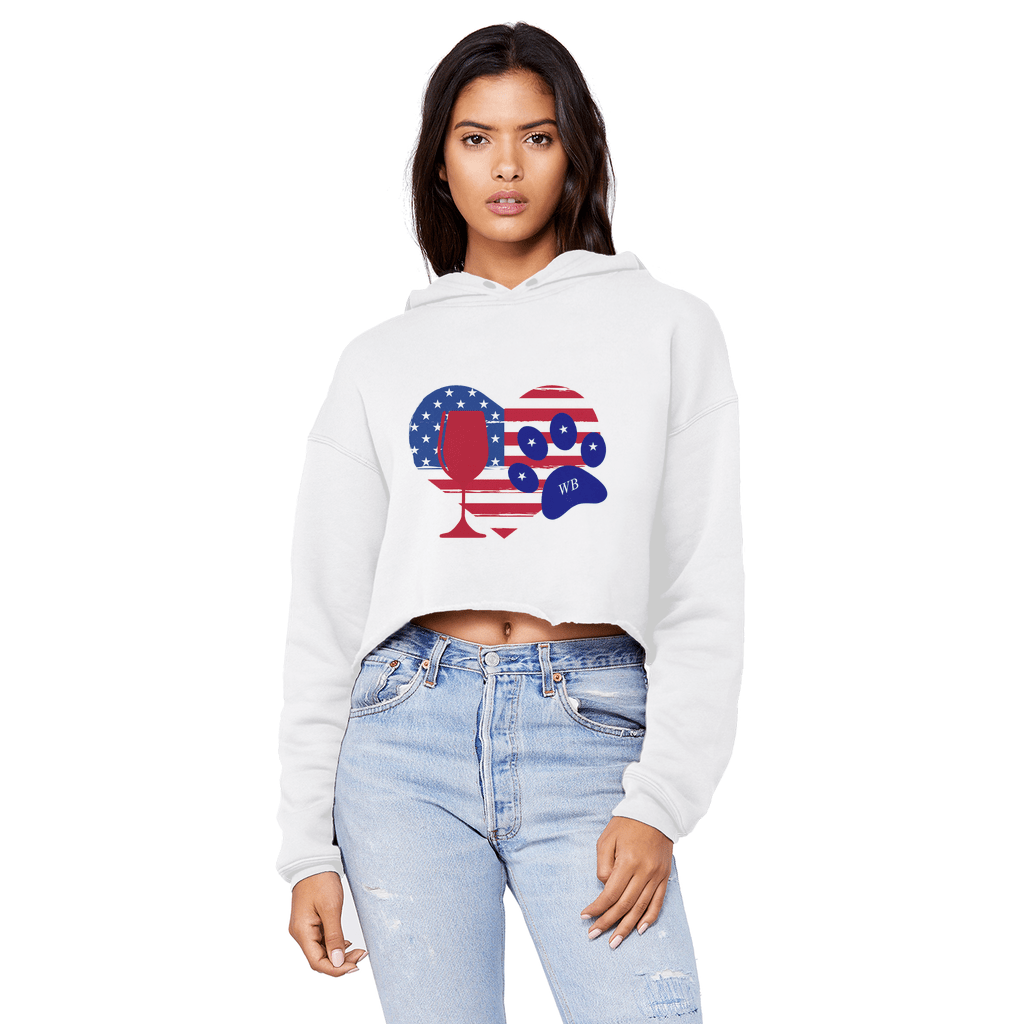 Sweatshirts White / XS WineyBitches.Co American Wine Heart Paw Unisex Cropped Raw Edge Boyfriend Hoodie WineyBitchesCo