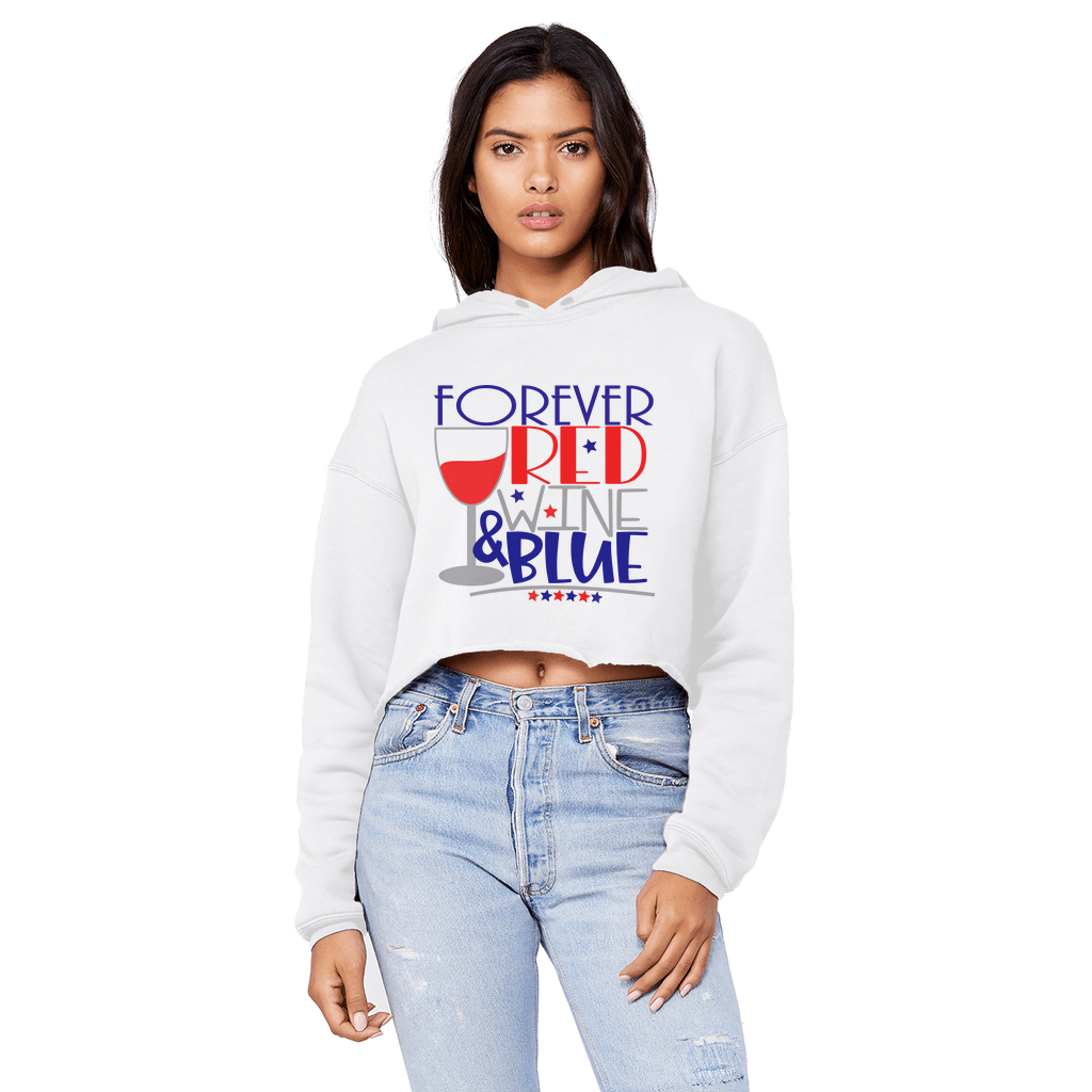 Sweatshirts White / XS WineyBitches.Co Forever Red Wine Blue Unisex Cropped Raw Edge Boyfriend Hoodie WineyBitchesCo