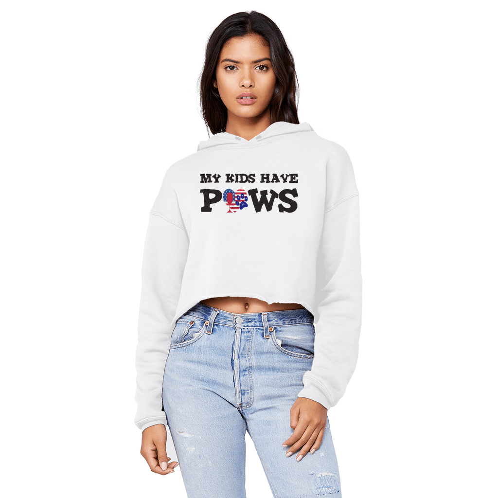 Sweatshirts White / XS WineyBitches.Co My Kids Have Paws Unisex Cropped Raw Edge Boyfriend Hoodie WineyBitchesCo