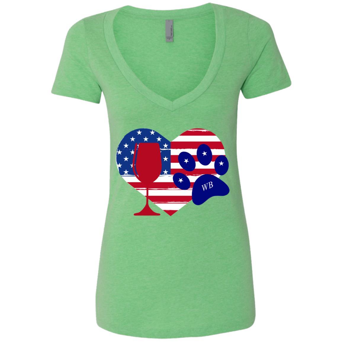 T-Shirts Apple Green / S Winey Bitches Co "Wine Paw Heart"Ladies' Deep V-Neck T-Shirt WineyBitchesCo