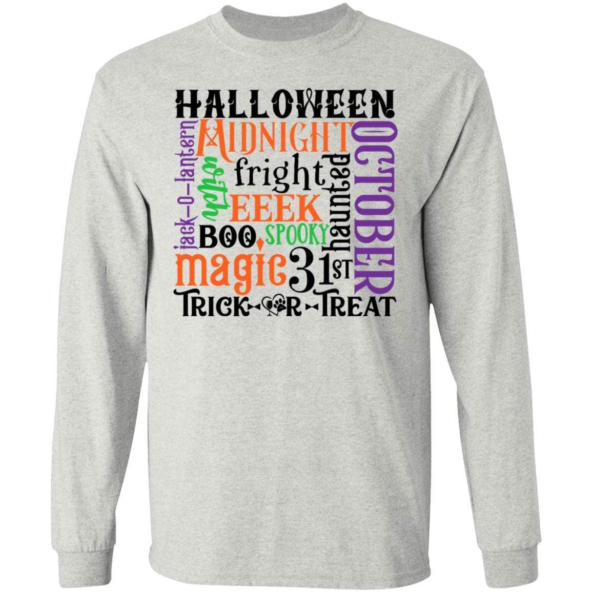 T-Shirts Ash / S Winey Bitches Co "Halloween Word Jumble" LS Ultra Cotton T-Shirt WineyBitchesCo