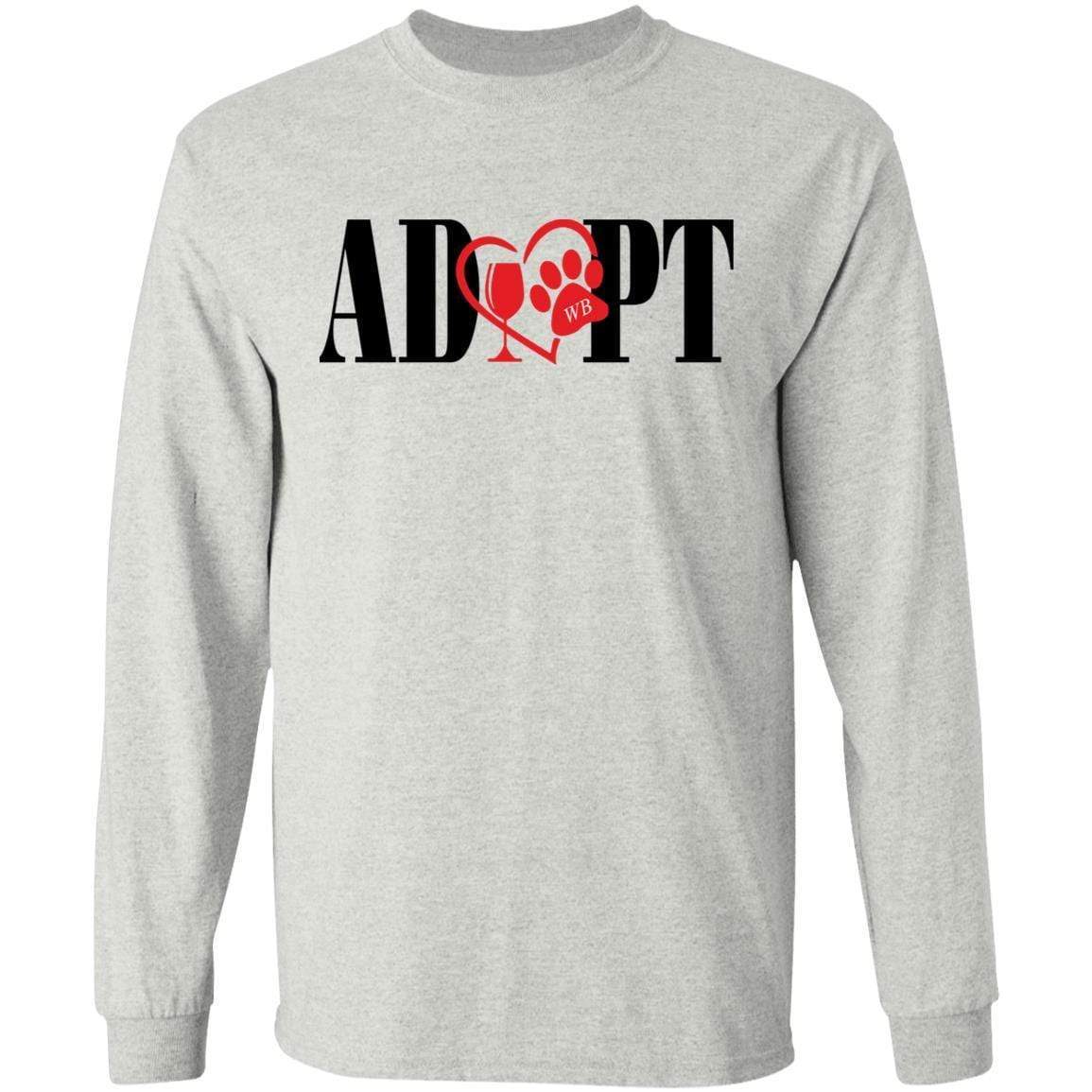 T-Shirts Ash / S WineyBitches.Co “Adopt” LS Ultra Cotton T-Shirt- Red Heart- Blk Lettering WineyBitchesCo