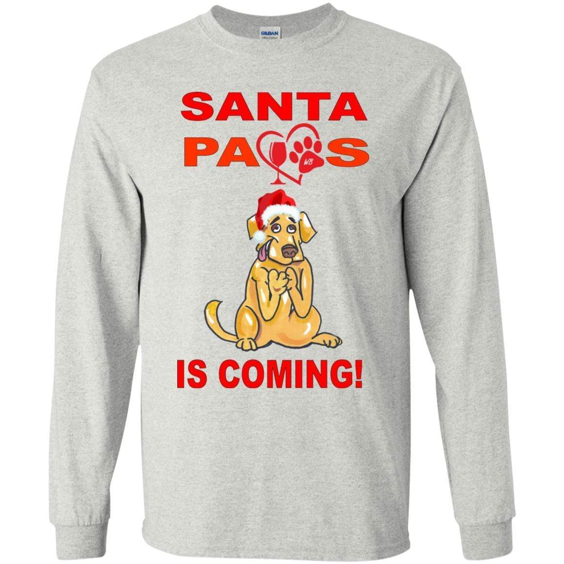 T-Shirts Ash / YS WineyBitches.co Santa Paws Is Coming Youth LS T-Shirt WineyBitchesCo