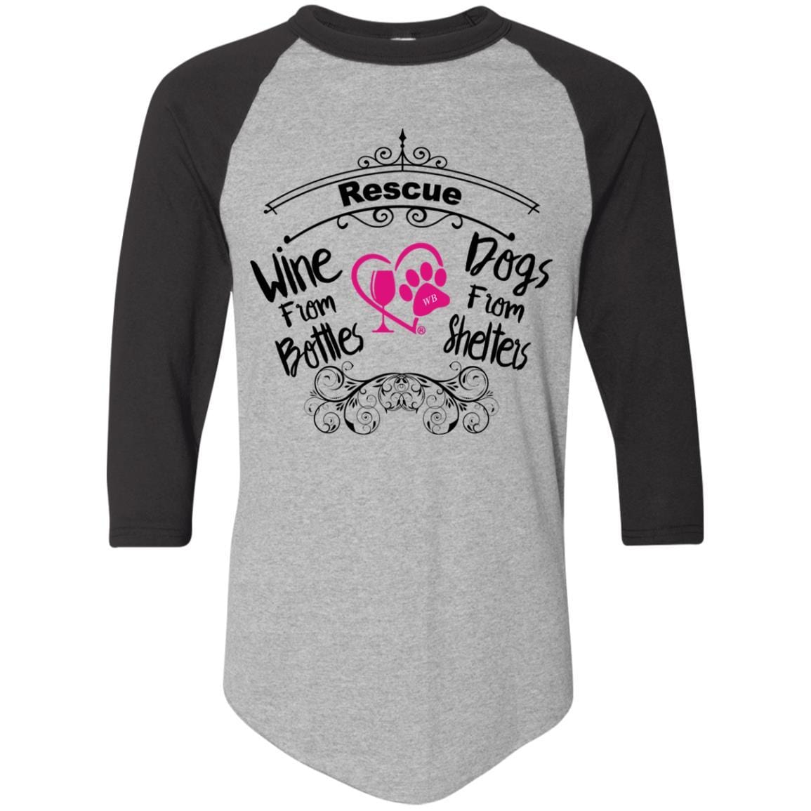 T-Shirts Athletic Heather/Black / S Winey Bitches Co "I Rescue Wine From Bottles & Dog From Shelters" Colorblock Raglan Jersey WineyBitchesCo