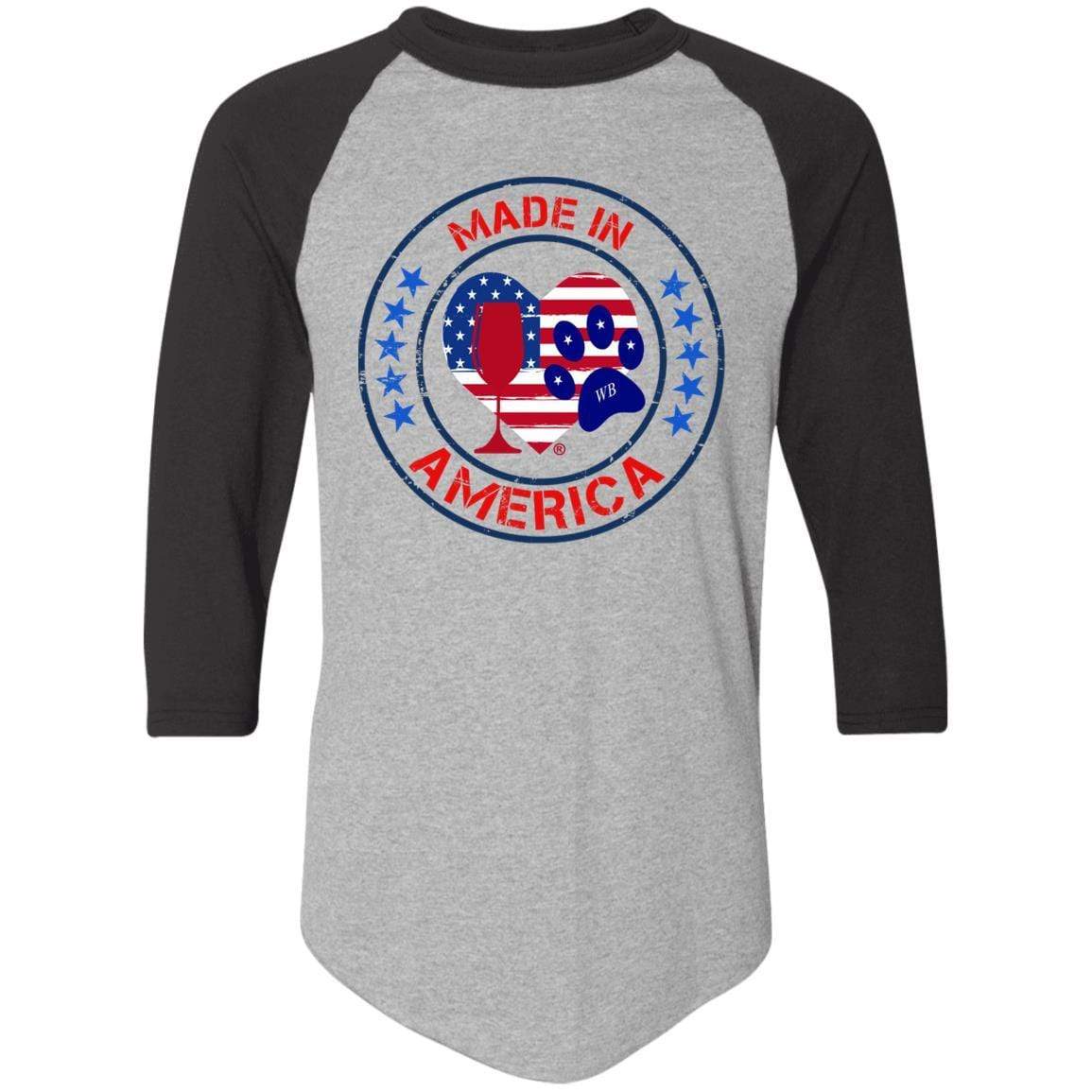 T-Shirts Athletic Heather/Black / S Winey Bitches Co "Made In America" Colorblock Raglan Jersey WineyBitchesCo