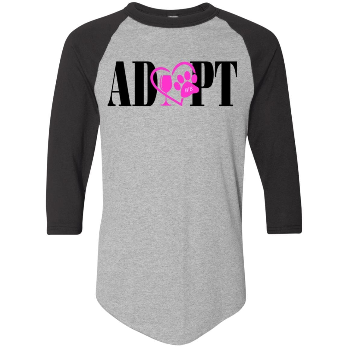 T-Shirts Athletic Heather/Black / S WineyBitches.Co “Adopt” Colorblock Raglan Jersey-Pink Heart-Blk Lettering WineyBitchesCo