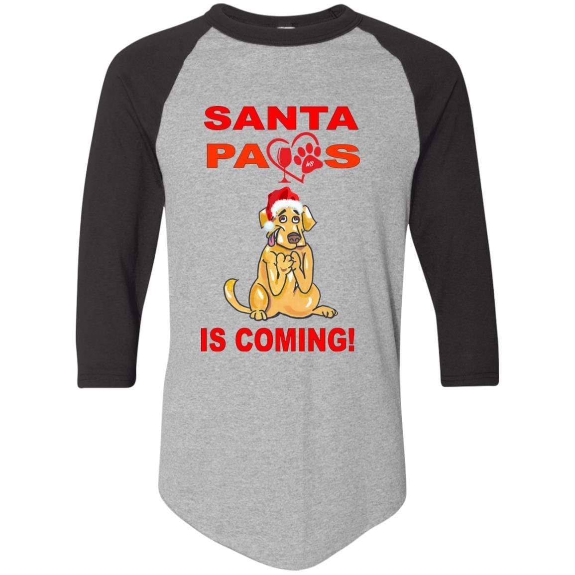 T-Shirts Athletic Heather/Black / S WineyBitches.co "Santa Paws Is Coming" Augusta Colorblock Raglan Jersey WineyBitchesCo