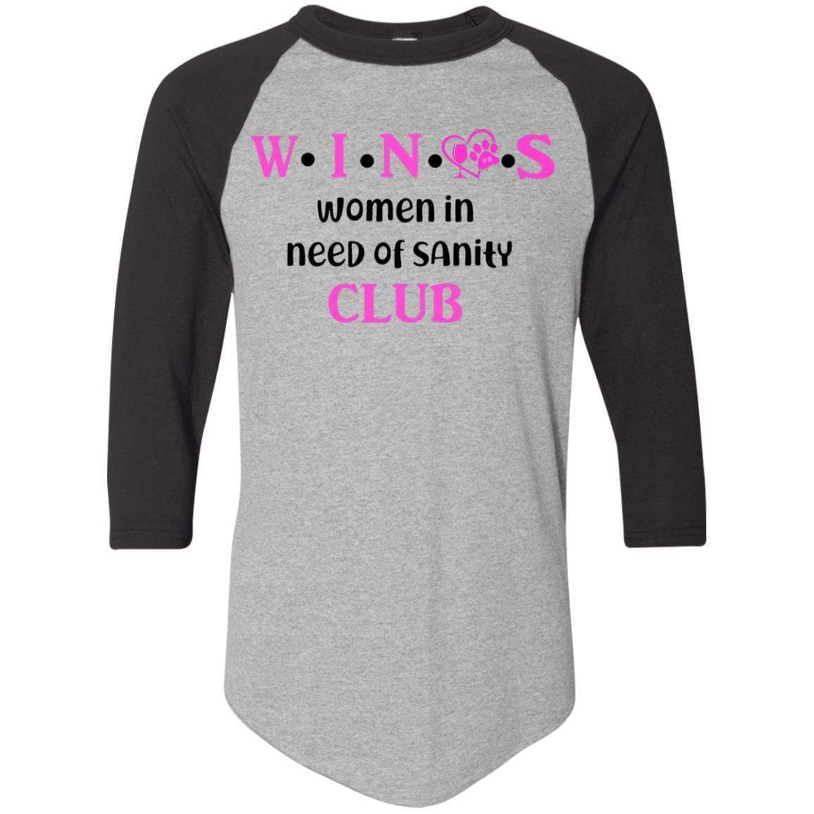 T-Shirts Athletic Heather/Black / S WineyBitches.Co WINOS Club Colorblock Raglan Jersey (Pink Lettering) WineyBitchesCo