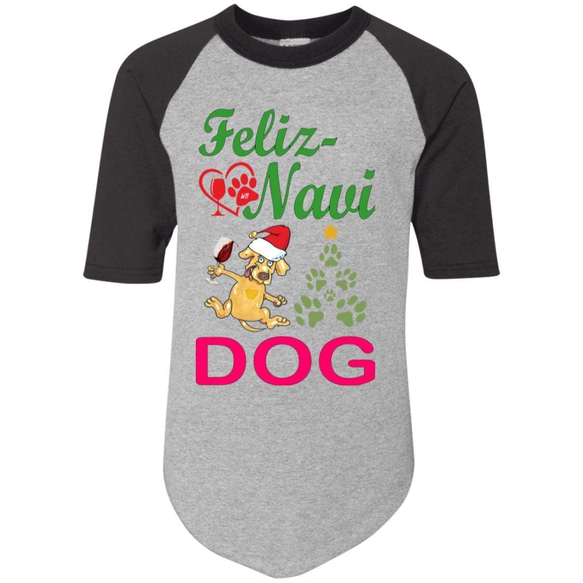 T-Shirts Athletic Heather/Black / YS WineyBitches.co Feliz Navi Dog Youth Colorblock Raglan Jersey WineyBitchesCo