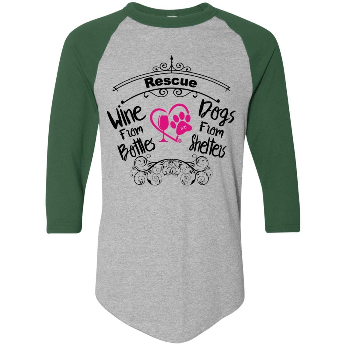 T-Shirts Athletic Heather/Dark Green / S Winey Bitches Co "I Rescue Wine From Bottles & Dog From Shelters" Colorblock Raglan Jersey WineyBitchesCo