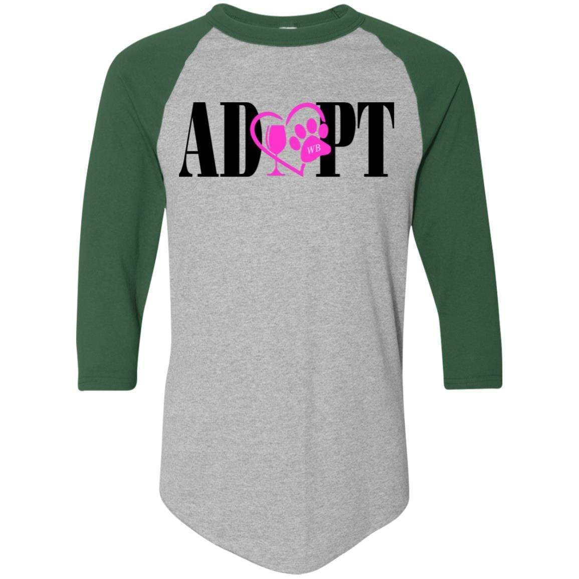 T-Shirts Athletic Heather/Dark Green / S WineyBitches.Co “Adopt” Colorblock Raglan Jersey-Pink Heart-Blk Lettering WineyBitchesCo