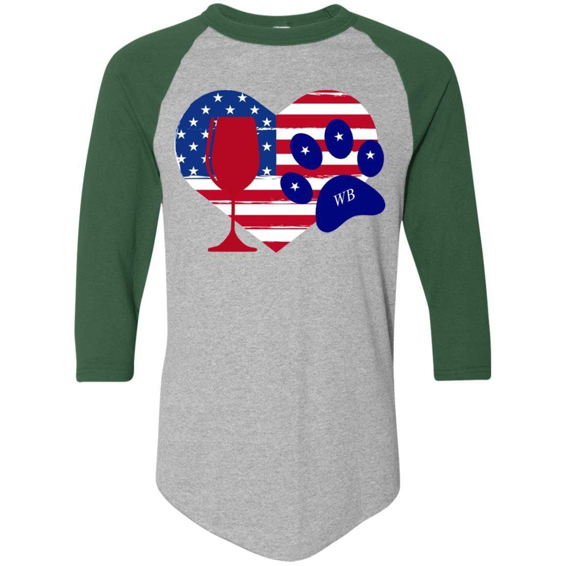 T-Shirts Athletic Heather/Dark Green / S WineyBitches.Co American Wine Paw Heart Colorblock Raglan Jersey WineyBitchesCo