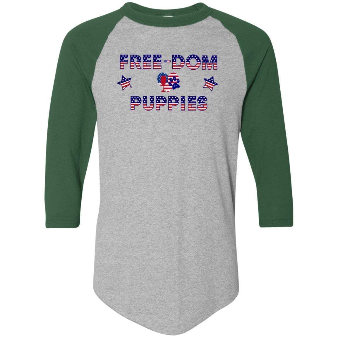 T-Shirts Athletic Heather/Dark Green / S WineyBitches.Co Free-Dom Puppies Colorblock Raglan Jersey WineyBitchesCo