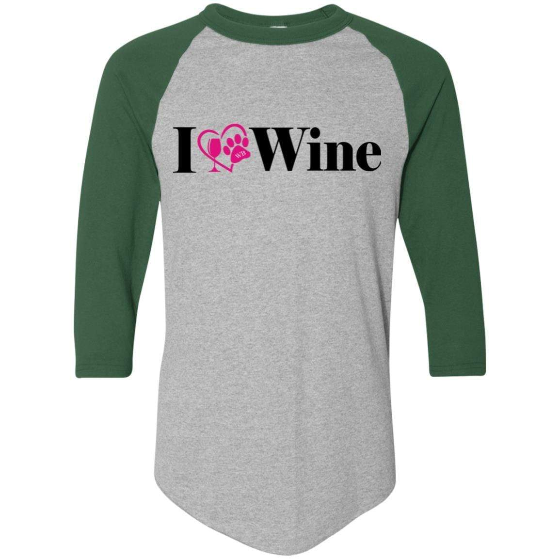 T-Shirts Athletic Heather/Dark Green / S WineyBitches.Co "I Love Wine" Augusta Colorblock Raglan Jersey WineyBitchesCo