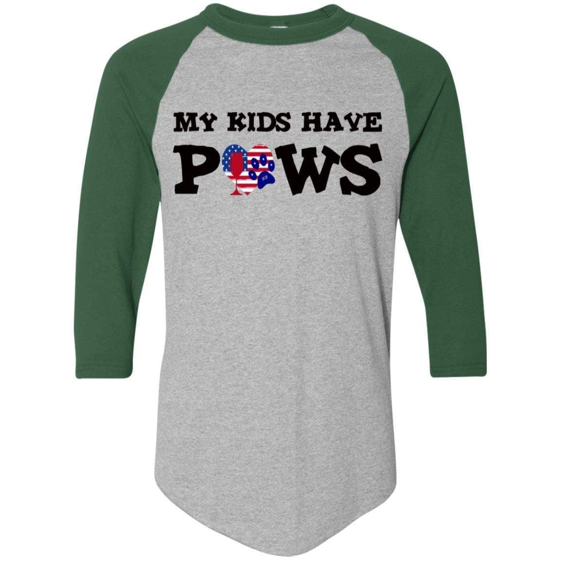 T-Shirts Athletic Heather/Dark Green / S WineyBitches.Co My Kids Have Paws Colorblock Raglan Jersey WineyBitchesCo