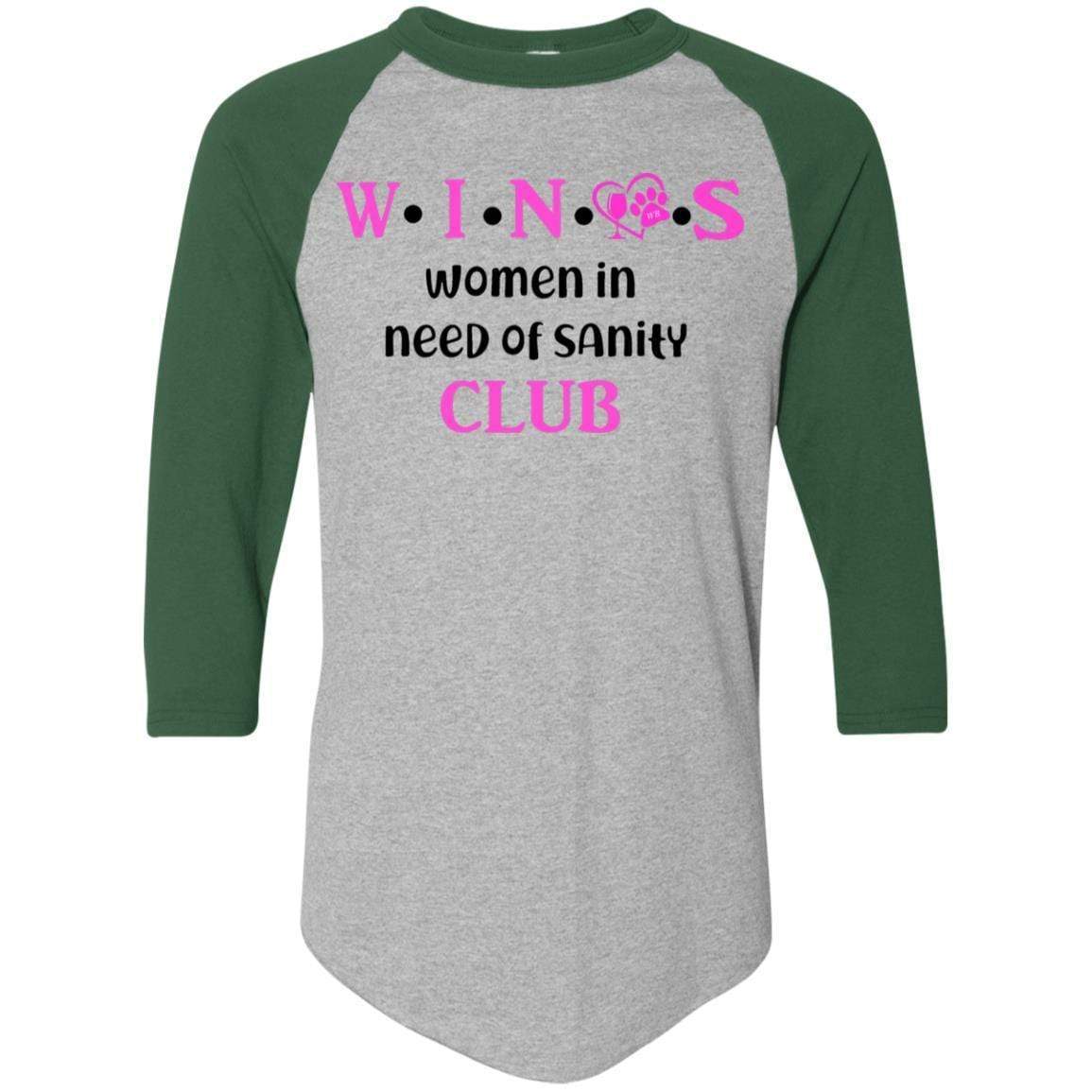 T-Shirts Athletic Heather/Dark Green / S WineyBitches.Co WINOS Club Colorblock Raglan Jersey (Pink Lettering) WineyBitchesCo