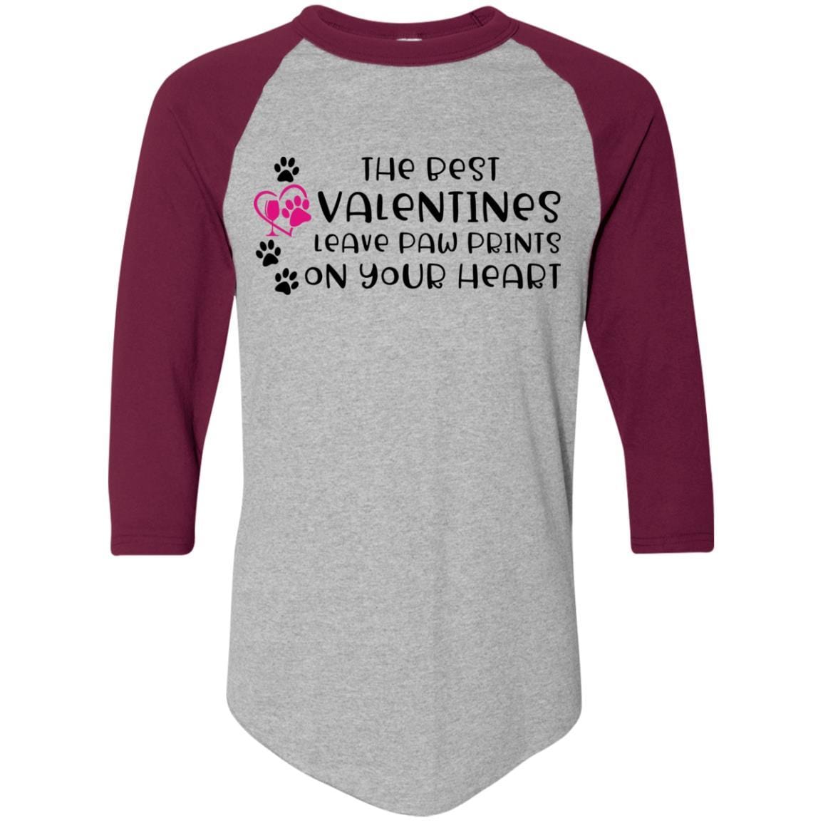 T-Shirts Athletic Heather/Maroon / S Winey Bitches Co "The Best Valentines Leave Paw Prints On Your Heart" Colorblock Raglan Jersey WineyBitchesCo