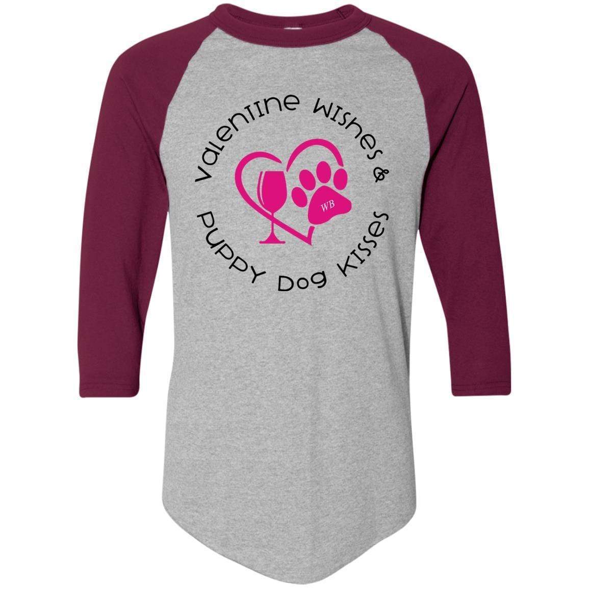 T-Shirts Athletic Heather/Maroon / S Winey Bitches Co 'Valentine Wishes and Puppy Dog Kisses" (Heart) Colorblock Raglan Jersey WineyBitchesCo