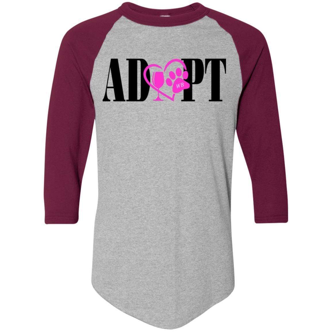 T-Shirts Athletic Heather/Maroon / S WineyBitches.Co “Adopt” Colorblock Raglan Jersey-Pink Heart-Blk Lettering WineyBitchesCo