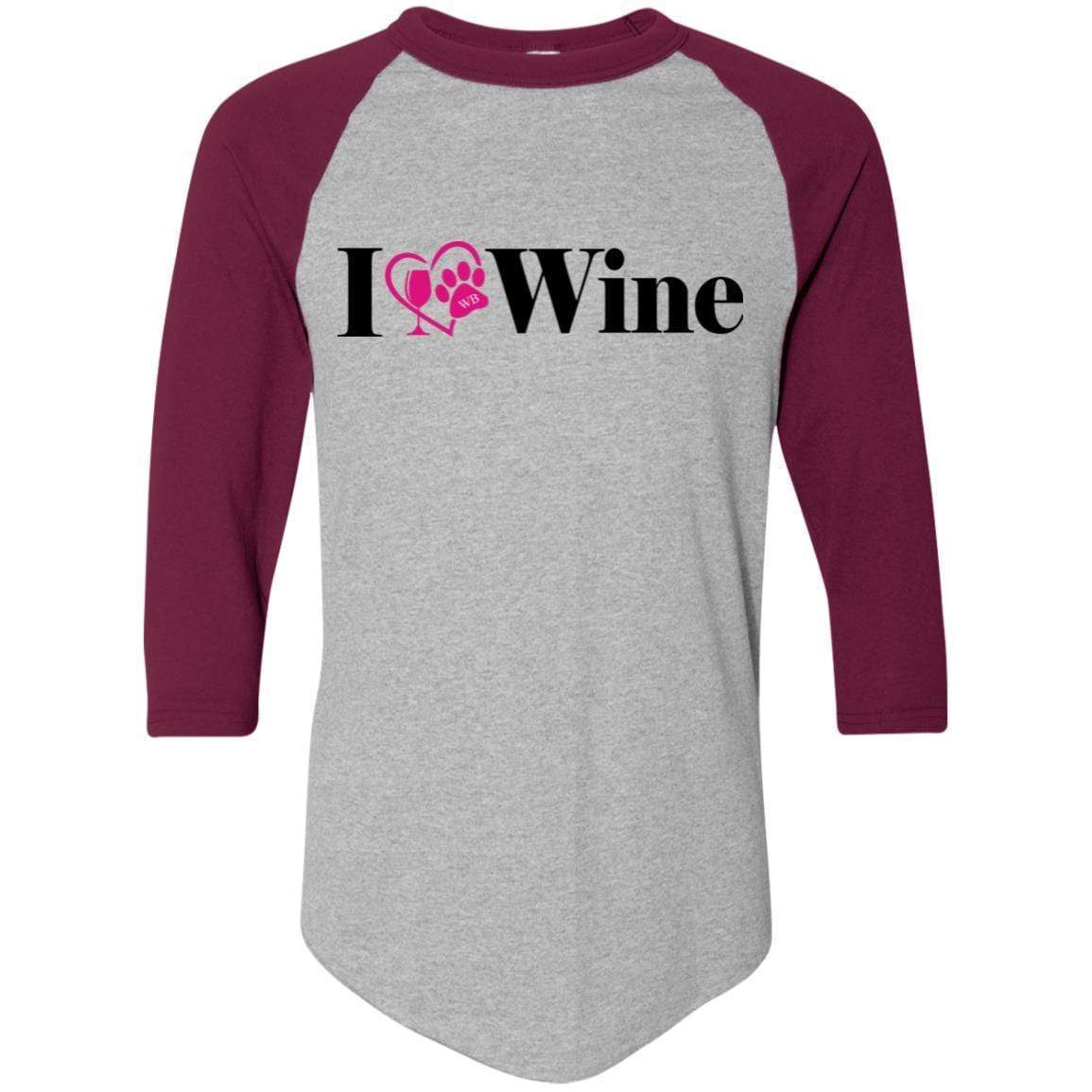 T-Shirts Athletic Heather/Maroon / S WineyBitches.Co "I Love Wine" Augusta Colorblock Raglan Jersey WineyBitchesCo