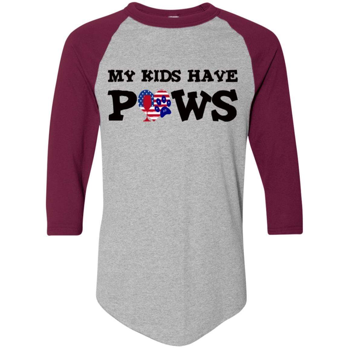 T-Shirts Athletic Heather/Maroon / S WineyBitches.Co My Kids Have Paws Colorblock Raglan Jersey WineyBitchesCo